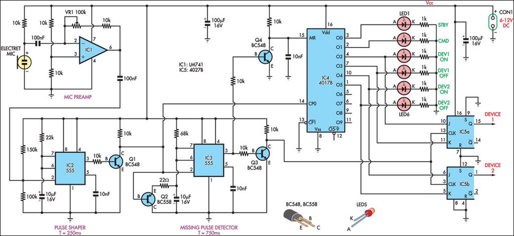 clap on/off switch circuit, clap switch using cd4017